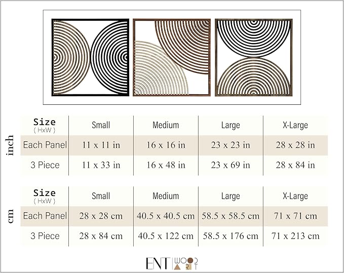 Boho Mid Century Wood Wall Art Set of 3, Abstract Geometric Wooden Wall Decor, Modern Decorative Panels, Large Home Accents Gift for Living Room and Bedroom