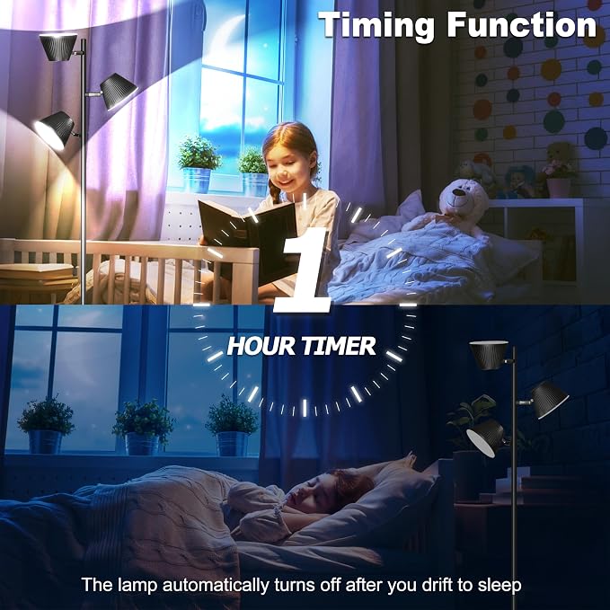LED Tree Floor Lamp 42W, 4200 Lumens Super Bright Floor Lamps for Living Room with Remote & Touch Control, 3 Rotatable Lights 4 Color Temperatures, Modern Tall Standing Lamp for Bedroom Office