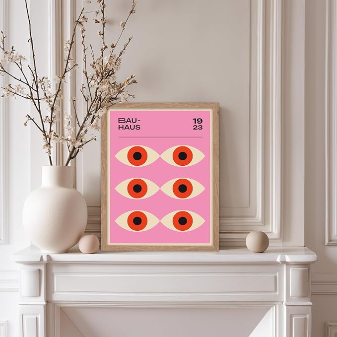 Poster Master Bauhaus Poster - Lavender Evil Eye Print - Geometric Art - Chic Boho Art - Mid Century Modern Art - Contemporary Art - Great Living Room or Bedroom Wall Decor - 8x10 Beige Framed