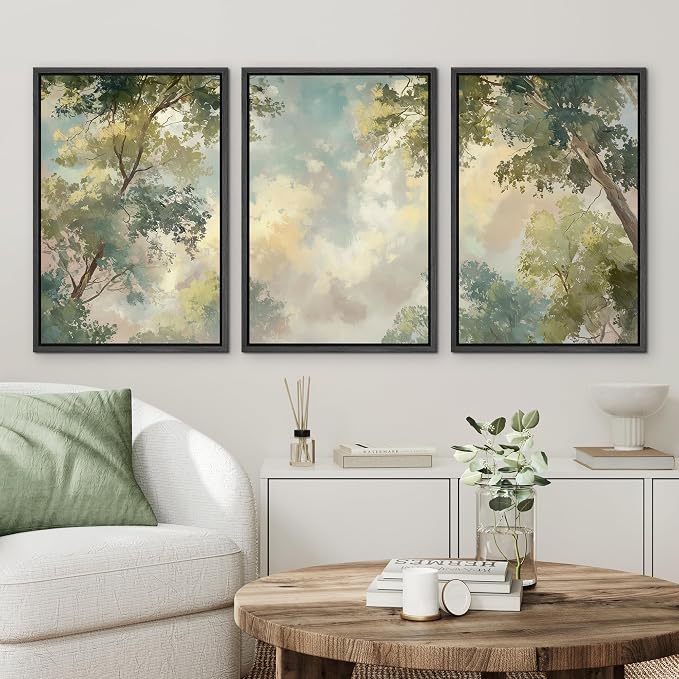 wall26 Framed Print Wall Art Set Soft Pastel Sky and Tree Canopy Abstract Nature Decorative Minimal Relax/Zen for Living Room, Bedroom, Office - 24"x36"x3 BLACK