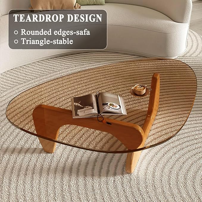 Modern Glass Coffee Table, Mid Century Coffee Table,Small Coffee Table for Living Room,Suitable for Bedroom Living Room Reception Office Tables (Wood/Brown, Small)
