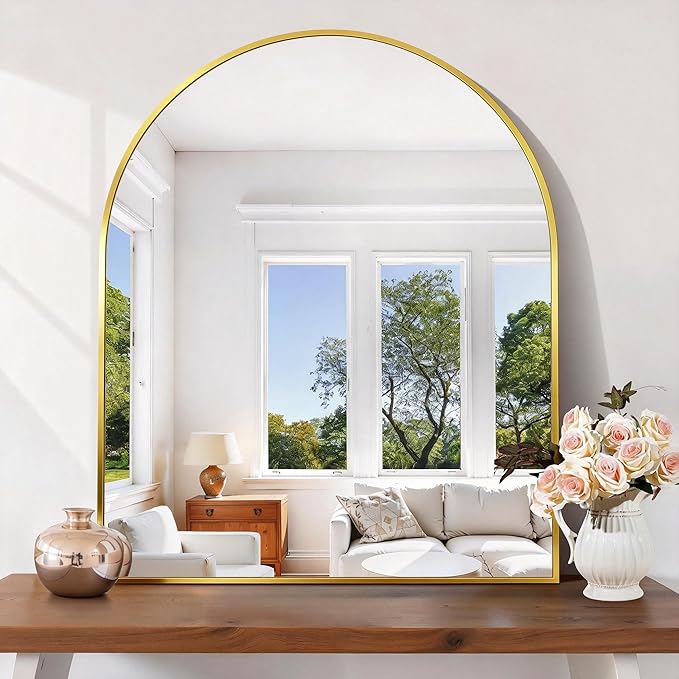 CIRCUMI Arched Wall Mirror, 30"x36" Gold Arched Mirror with Tempered Glass, Metal Frame, Large Size for Bathroom, Living Room,Entryway,Over Sink, Arch Mirror for Decor,Shatterproof&Crystal-Clear