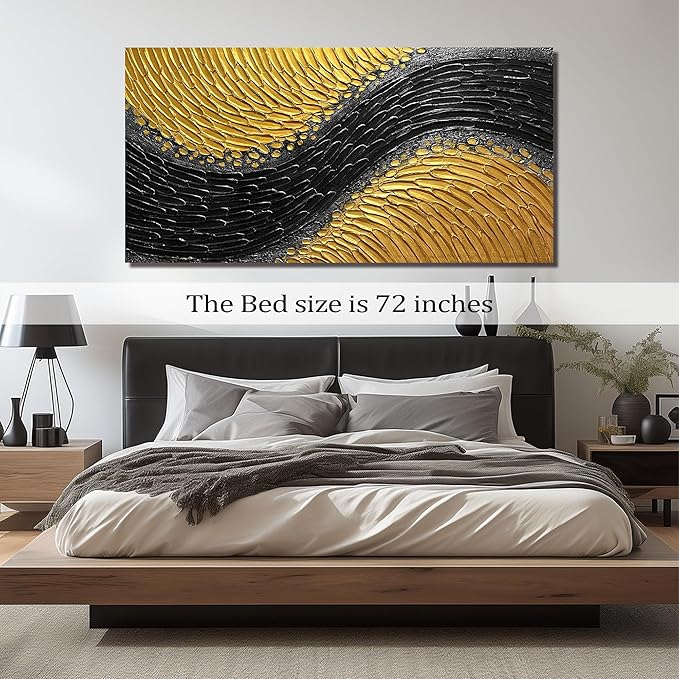 Black and Gold Abstract Painting Wall Decor for Living Room Modern 3D Hand Painted Wall Art for Office Extra Large Wall Art Bedroom Size 36 x 72 Inch