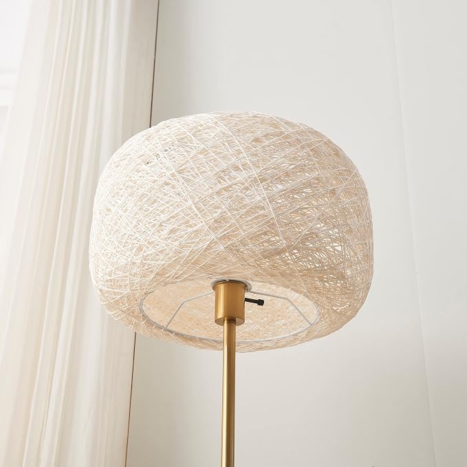 Brightech Rowan Elegant Floor Lamp – Modern Unique Thread Shade Matches Boho, and Mid-Century Décor – Free Standing LED Light for Living Rooms and Bedrooms – Tall Indoor Lamp Gets Compliments - Brass
