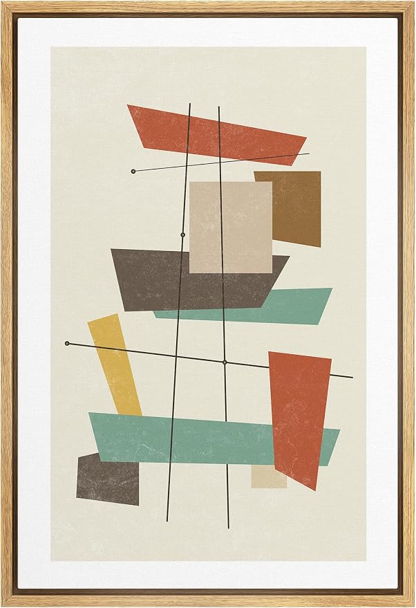 Woodrose Framed Canvas Print Wall Art Geometric Vintage Colorful Block Abstract Shapes Illustrations Modern Minimalist Chic Relax/Calm Multicolor for Living Room, Bedroom, Office - 16"x24" Natural