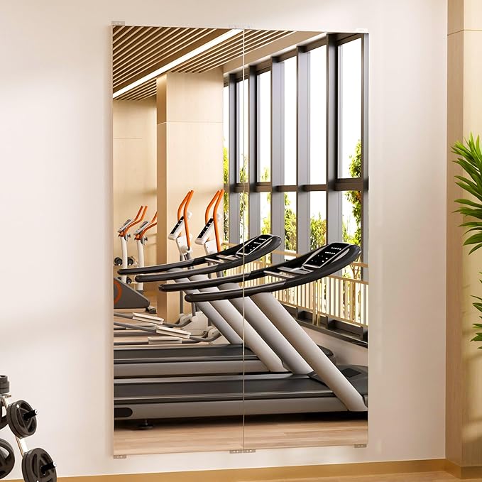 brisafe 59" x 32" (2-Pack 59" x 16") Gym Mirror, Full Length Frameless Wall Mirror for Gym Dance Studio Home Workout Yoga Pilates, Lightweight Shatterproof Glassless Nanomiorror, Easy Installation