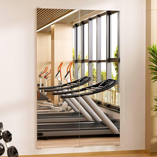 brisafe 59" x 32" (2-Pack 59" x 16") Gym Mirror, Full Length Frameless Wall Mirror for Gym Dance Studio Home Workout Yoga Pilates, Lightweight Shatterproof Glassless Nanomiorror, Easy Installation