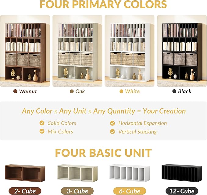 IOTXY DIY Modular Cube Bookcase - CubeXY Customizable Stackable Expandable Combination Set, 23-Cube Open Bookshelf for Books, Fabric Storage Bin, and Vinyl Record Organizer, White