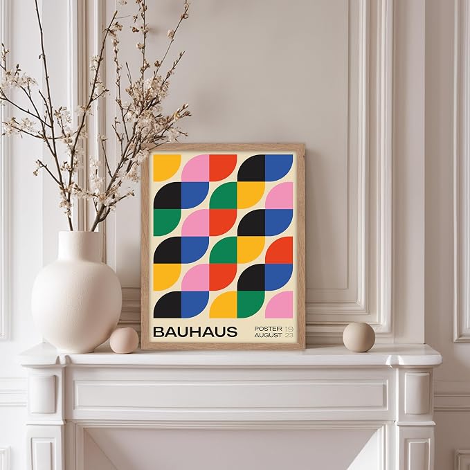 Poster Master Bauhaus Poster - Rainbow Knots Print - Abstract Art - Graphic Design Art - Geometric Art - Chic Boho Art - Mid Century Modern Art - Living Room or Bedroom Decor - 8x10 Beige Framed