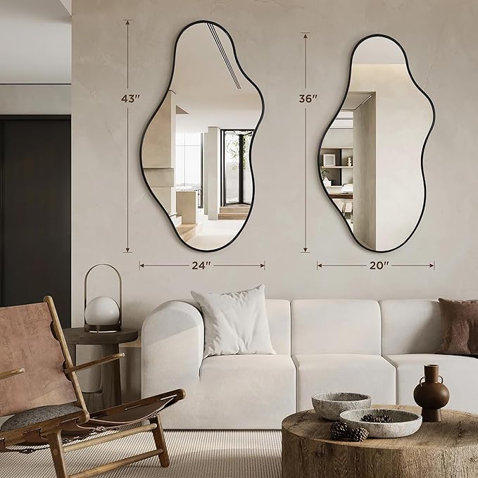 Bathroom Mirrors for Over Sink - Long Wall Mirrors Decorative 20"x 36" Asymmetrical Abstract Aviation Aluminum Alloy Frame Unique for Bedroom, Living Room, Cloakroom, Entryway Black