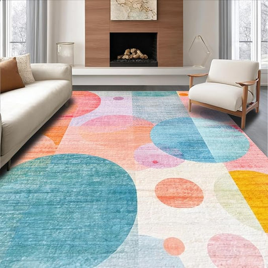Flatwoven High Traffic Area Rug 6x9, Playful Bubble Cluster with Overlapping Circles and Translucent Color Blends, Non Slip, Stain Resistant, Washable Area Rugs for Living Room, Bedroom (Red, 6x9)