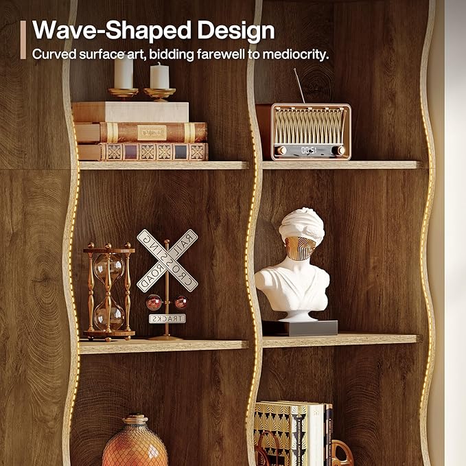 Tribesigns 70.86" Wooden 10 Cubes Bookcase, 5-Tier Tall Floor Standing Bookshelf with Wave-Shaped Design, Rustic Display Storage Organizer with Open Shelves for Living Room, Home Office, Bedroom (1)