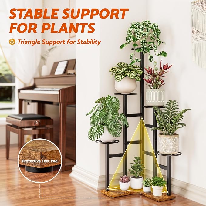 5 Tiered Corner Plant Stand Tall Indoor, Metal Plant Stand Outdoor for Multiple Plants, Flower Pot Holder Shelf Planter for Patio Garden, Living Room, Bedroom, Office - BlackDiamond