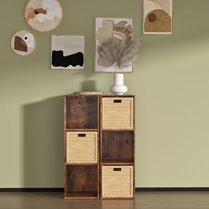Wooden Cube Storage Organizer with Closed Back Panel,Retro Brown Cube Shelf Cubby Storage Organizer with Compartments for Living,Bookshelf,Storage Organizers (Retro Brown, 3 Cube-11in)
