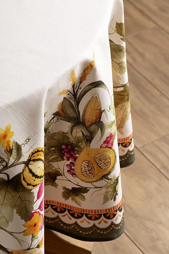 Maison d' Hermine Table Cloth Round Table 100% Cotton 69 Inches Fall Tablecloth Reusable Everyday Use for Thanksgiving Christmas Decorations Dining Farmhouse Party (Pumpkin Garden - Cloudy Cream)
