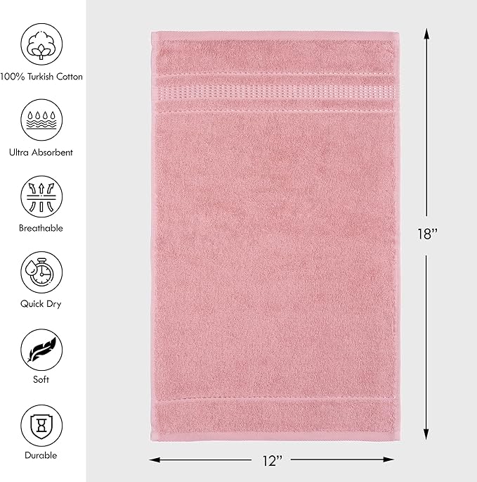 Melissa Linen, Fingertip Towels 4 Pack, 100% Turkish Cotton, Small Hand Towels for Body and Face, 12 x 18 in, Soft and Absorbent, Quick Dry, (Pink Fingertip Hand Towels)