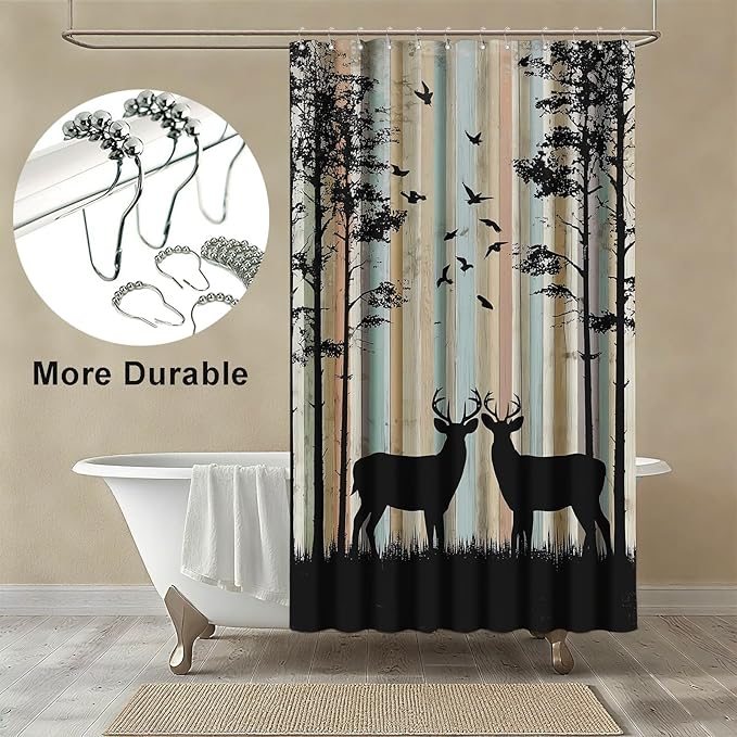 Rustic Deer Shower Curtain Farmhouse Tree Country Shower Curtains for Bathroom Waterproof Fabric Bath Curtain Decor with Hooks