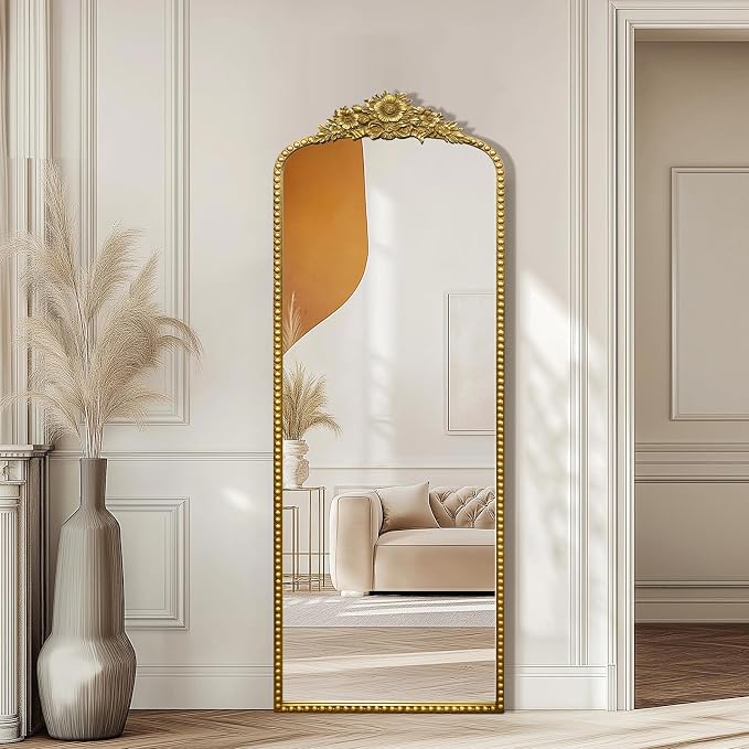 Full Length Mirror, 22x65 Baroque Style Vintage Mirror, Antique Metal Frame Wall Mirror, Traditional Art Home Decor for Living Room, Bedroom, Entryway,Retro Gold
