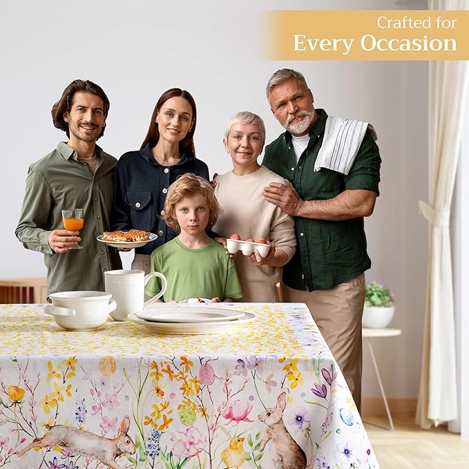 Maison d' Hermine Table Cloth Rectangle Table 100% Cotton 54 x 72 Inches Tablecloth Reusable Decorative for Dining Room Farmhouse Home Valentines Day Decorations Spring Summer - Easter Zest