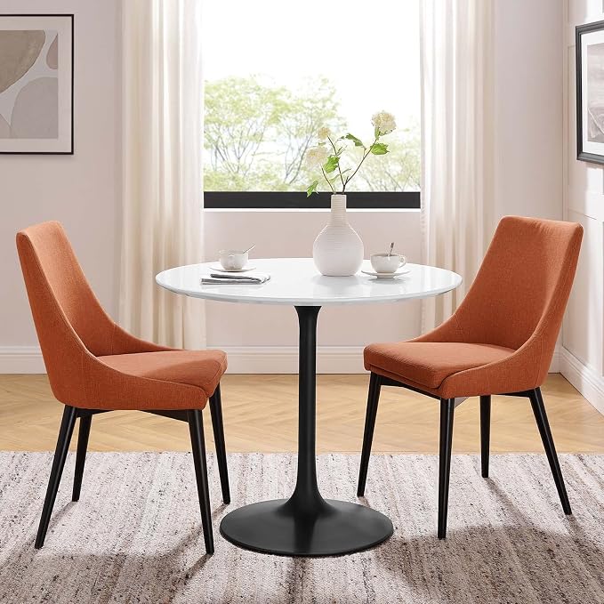 Modway Lippa 36" Round Wood Dining Table, White Top, Black Base
