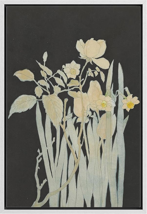 Woodrose Framed Canvas Print Wall Art Minimalist Floral Silhouettes Elegant Botanical Line Illustrations Modern Art Minimalist 3D Colorful Ultra for Living Room, Bedroom, Office - 16"x24" WHITE