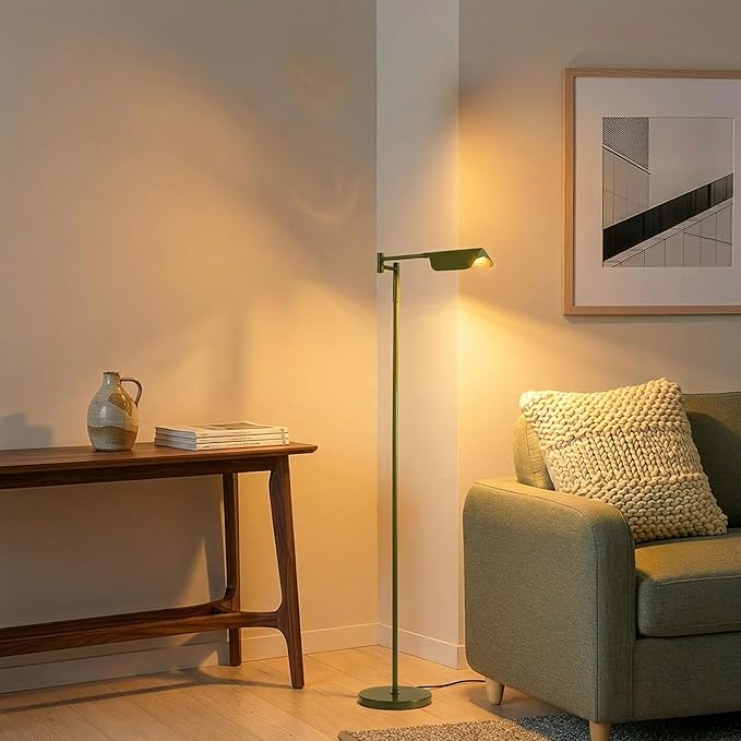 Brightech Leaf Pharmacy LED Reading Lamp, Dimmable Floor Lamp with Easy Rotation Over Chair or Desk for Living Rooms & Offices, Adjustable Standing Tall Lamp, for Sewing & Crafts - Green