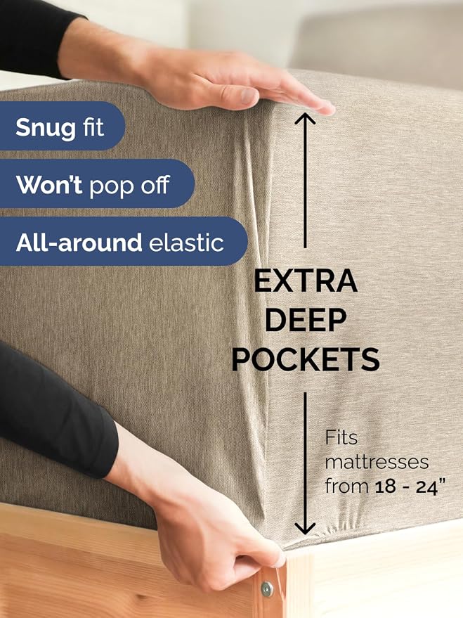 Extra Deep Twin Sheet Set - 4 Piece Breathable and Cooling Sheets - Hotel Luxury Bedding for Women, Men, Kids & Teens - Easy Secure Fit - Soft and Wrinkle Free - Extra Deep Pockets - Heathered Beige