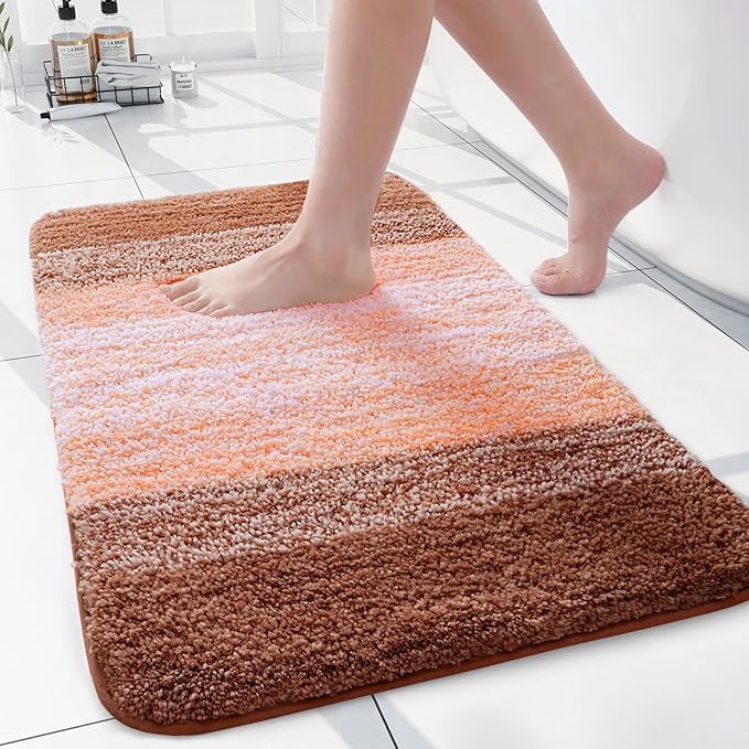 Arotive Microfiber Bathroom Rugs, Shaggy Soft and Absorbent Bath Rug, Non-Slip, Thick Plush Machine Washable Dry Bath Mats for Bathroom, Tub and Shower, 24x16, Orange, Rectangular
