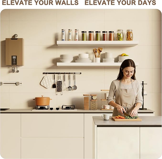 12x36 Inch Floating Shelves for Wall, Extra Long White Wall Shelves, Set of 2, Hanging Invisible Brackets Floating Shelves for Living Room,Bedroom,and Kitchen (White, 2T60IN)