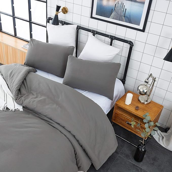 Pureant Grey Comforter Set California King 3Pcs Dark Gray Bedding Comforter Sets Solid Color Comforter Cal King Soft Men Elegant Gray Comforter Charcoal Quilts Luxurious Smoke Grey Bedding Breathable