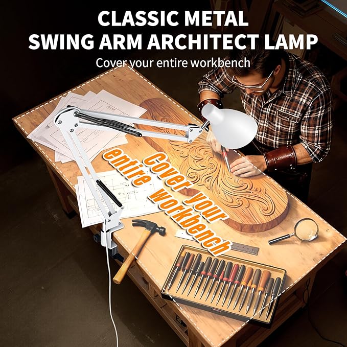 LED Desk Lamp with Clamp, 32" Classic Swing Arm Architect Desk Lamp 5 Color Modes 10 Brightness Level, Home Office Task Lamps Adjustable Gooseneck Clip-on Table Light for Reading, Home Working, Study