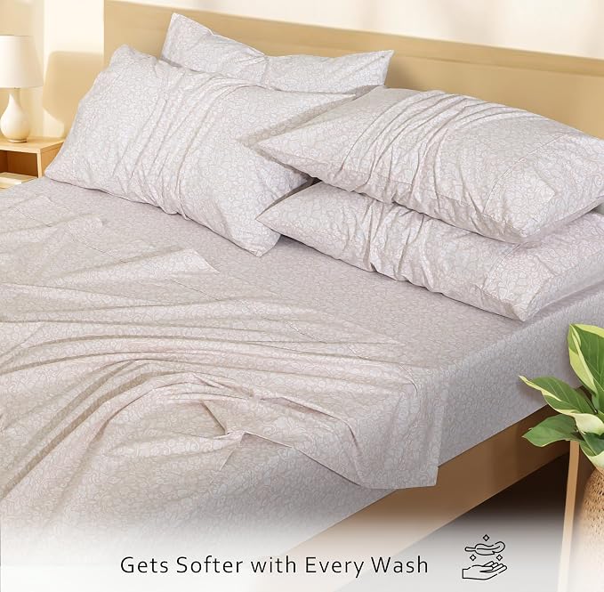 RUVANTI 100% Cotton Percale Sheets California King Size 6 Piece Set, Cooling Bed Sheets for Hot Sleepers, Deep Pocket 14”, Breathable Lightweight & Durable, Crisp Hotel Style Sheets, Orchid Charm