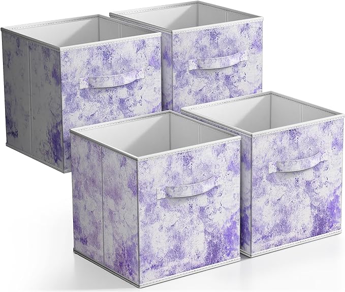 Sorbus Collapsible Storage Bins - 11" Sturdy Foldable Fabric Storage Cubes with Handle - 4 Tie-Dye Purple Organization and Storage Baskets for Organizing Pantry, Closet, Nursery, Dorm, Toy Storage