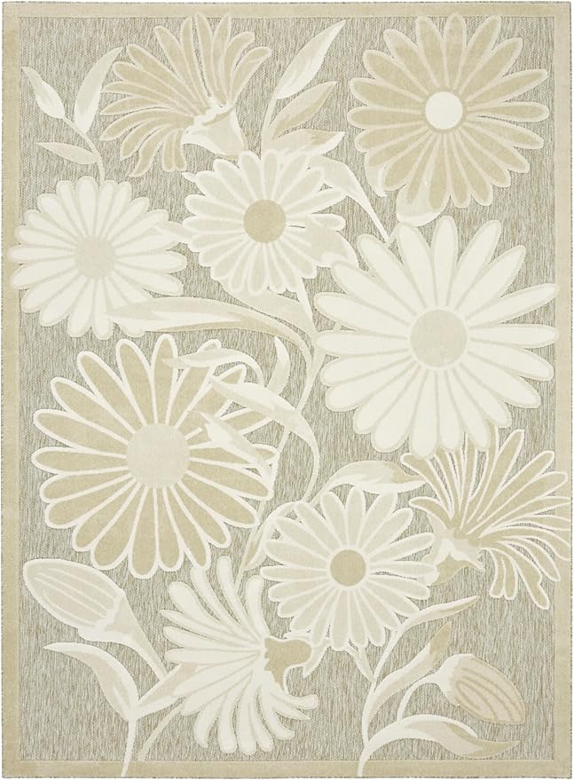 Nourison Home Aloha Ivory Sage 9' x 12' Area Rug - Easy Clean, Non Shedding, Bed Room, Living Room, Dining Room, Kitchen (9' x 12')