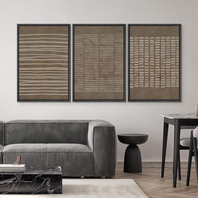 SIGNWIN Framed Canvas Print Wall Art Set Grunge Geometric Brown Line Art Graffiti & Street Art Abstract Illustrations Modern Art Decorative Nordic for Living Room, Bedroom, Office - 24"x36"x3 Black