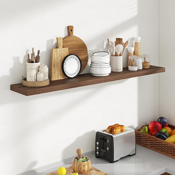 55 Inch Floating Shelves, 8 Inch Deep Floating Shelves for Wall, Hanging Shelf with Invisible Brackets, Deep Shelves for Bathroom, Bedroom, Living Room, Walnut, Set of 1