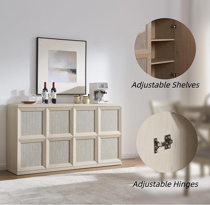 VividVibe Buffet Cabinet Sideboard with Storage, 31.45”Large Boho Credenza with 2 Doors, Sideboard Buffet Cabinet Farmhouse Modern for Entryway Living Room Light Oak