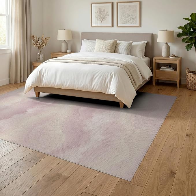 6'x9' Washable Flatwoven Rug, White Abstract Ombre Stain Resistant Large Carpet for Dining Room, Under Table, Office, Non-Slip Chair-Friendly Floor Mat | Ref:2208257