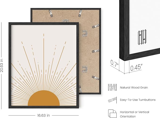 HAUS AND HUES Boho Framed Wall Art – Southwestern Sun Wall Decor, Contemporary Geometric Mid Century Modern Art Prints, Minimalist Wall Art for Home (Black Frame, 16x20)