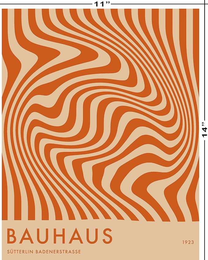 Mid Century Modern Bauhaus Wall Art - 11x14" UNFRAMED Print - Abstract Wall Decor - Exhibition Poster Replication (Orange)