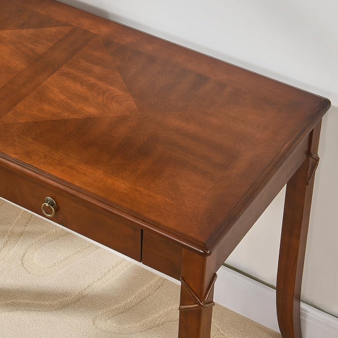 Solid Wood Computer Writing Desk with 2 Big Drawers, 46.06" Wide Home Office Desk Workstation with Hourglass Shape Tabletop Big Rustic Study Table in Cherry Brown, BSZ-DR200