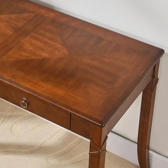 Large Computer Desk Office Table with 2 Drawers, 46" Solid Wood Study Writing Desk Workstation with Storage Space, Mid-Century Vanity Dressing Table for Office, Easy Assembly Caramel Brown BSZ-DR200