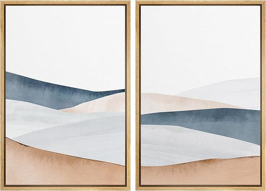 IDEA4WALL Framed Canvas Print Wall Art Set Pastel Watercolor Mountain Valley Landscape Nature Wilderness Illustrations Modern Art Scenic Colorful for Living Room, Bedroom, Office - 16"x24"x2 Natural
