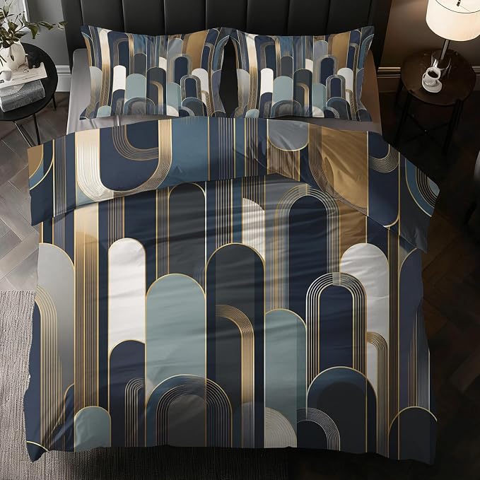 Mid Century Boho Duvet Cover California King Size, Geometric Arch Bedding Set 3 pcs with 2 Pillow Covers, Mid Century Modern Bedroom Decor, Soft Microfiber Reversible, Zipper & Ties KJJT 109