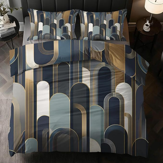 Mid Century Boho Duvet Cover California King Size, Geometric Arch Bedding Set 3 pcs with 2 Pillow Covers, Mid Century Modern Bedroom Decor, Soft Microfiber Reversible, Zipper & Ties KJJT 109