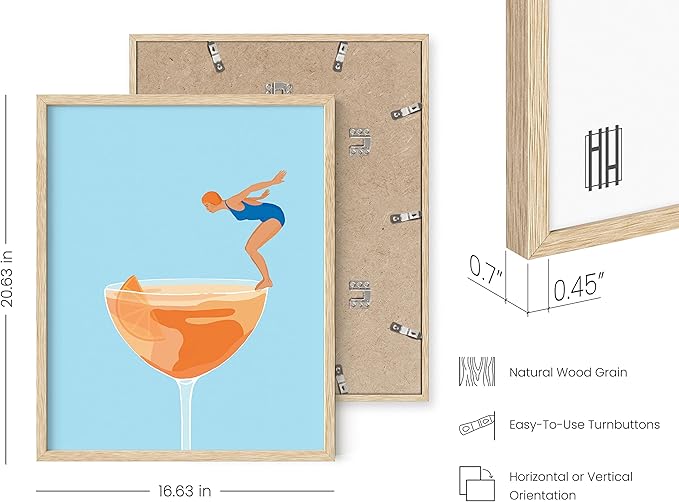 HAUS AND HUES Preppy Bar Wall Decor Framed - Blue and Orange Bar Cart Decor, Colorful Bar Wall Art Prints, Vintage Cocktail Poster, Alcohol Art Decorations Aperol Spritz (16x20 Beige Frame)