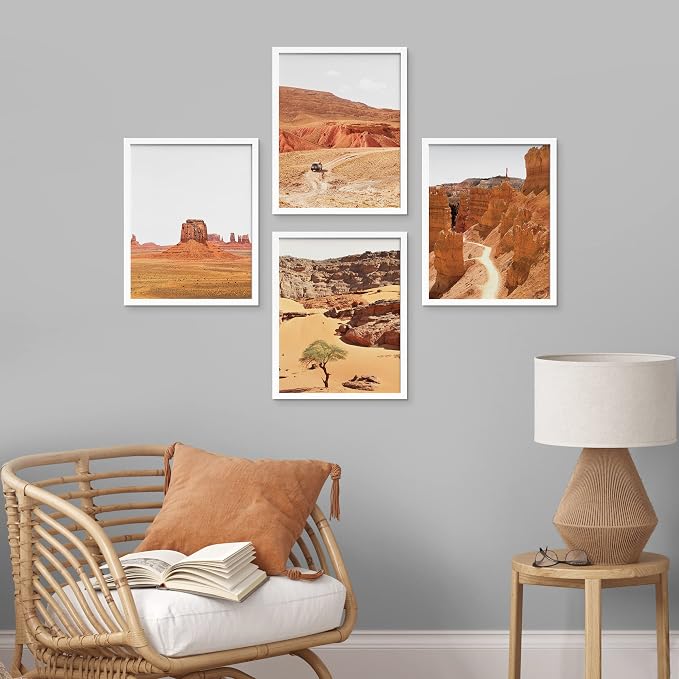 SIGNWIN Framed Arizona Texas Mountain Valley Wall Art, Set of 4 Landscape Wall Decor Prints, Nature Wilderness Wall Décor for Living Room, Bedroom - 11"x14"x 4 White