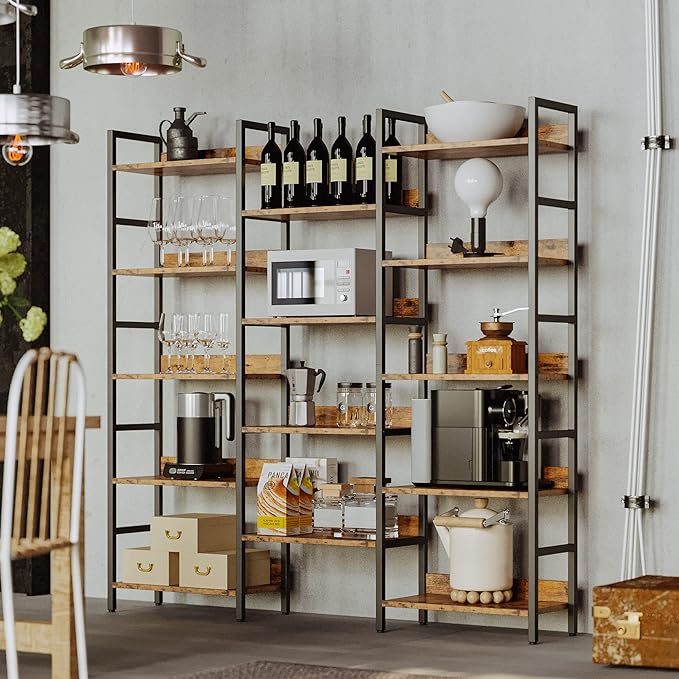 IRONCK Bookshelf, Bookshelves and Bookcases, 5 Tiers Bookshelf with Baffles, Large Book Shelf with Metal Shelving, Triple Wide Shelves for Living Room, Home Office