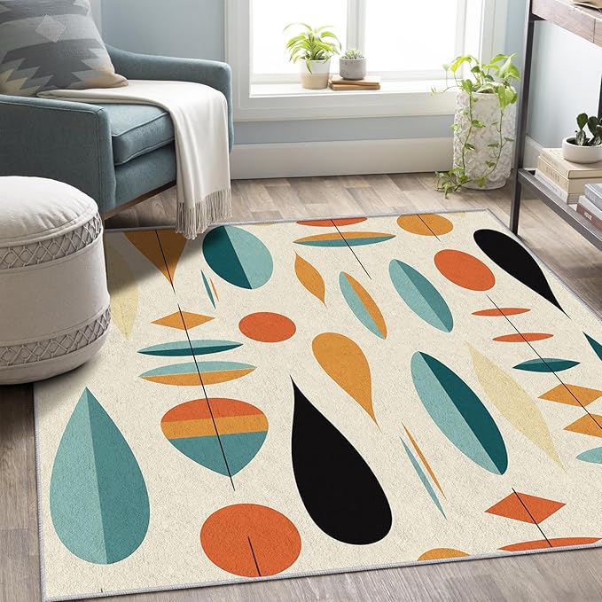Mid Century Modern Rugs for Living Room 3x5, Retro 50s Geometric Abstract Pattern Design Area Rug, Mid Century Modern Bedroom Decor Carpet, Non Slip, Washable (RG450)