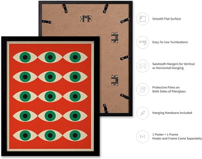 Poster Master Bauhaus Poster - Red Evil Eye Print - Graphic Design Art - Eye Art - Geometric Art - Chic Boho Art - Mid Century Modern Art - Living Room or Bedroom Wall Decor - 16x20 Black Framed